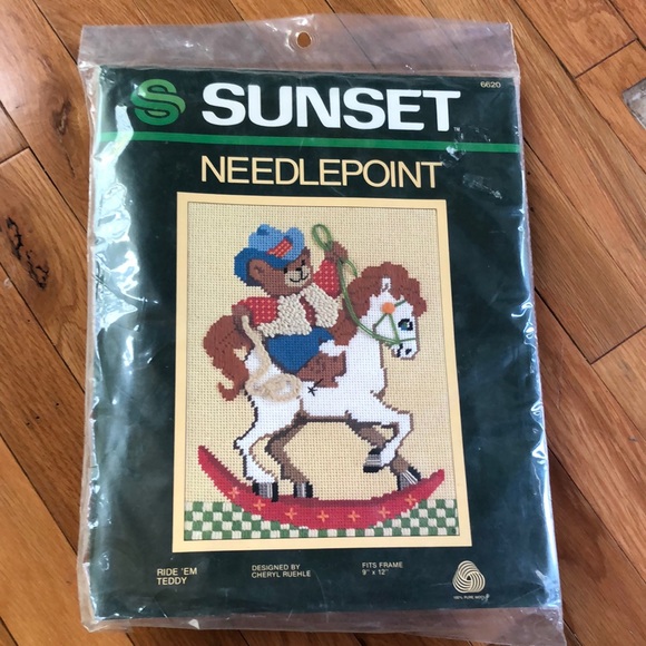 NOS Sealed SUNSET NEEDLEPOINT KIT “RIDE ‘EM TEDDY” #6620 - Picture 1 of 7